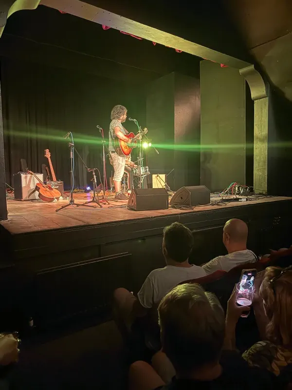 The view from the seats as a performer plays the Bromley Little Theatre stage